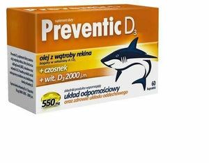 PREVENTIC D3 60 kap shark liver oil garlic vitamins A & D3 immunity odpornosc